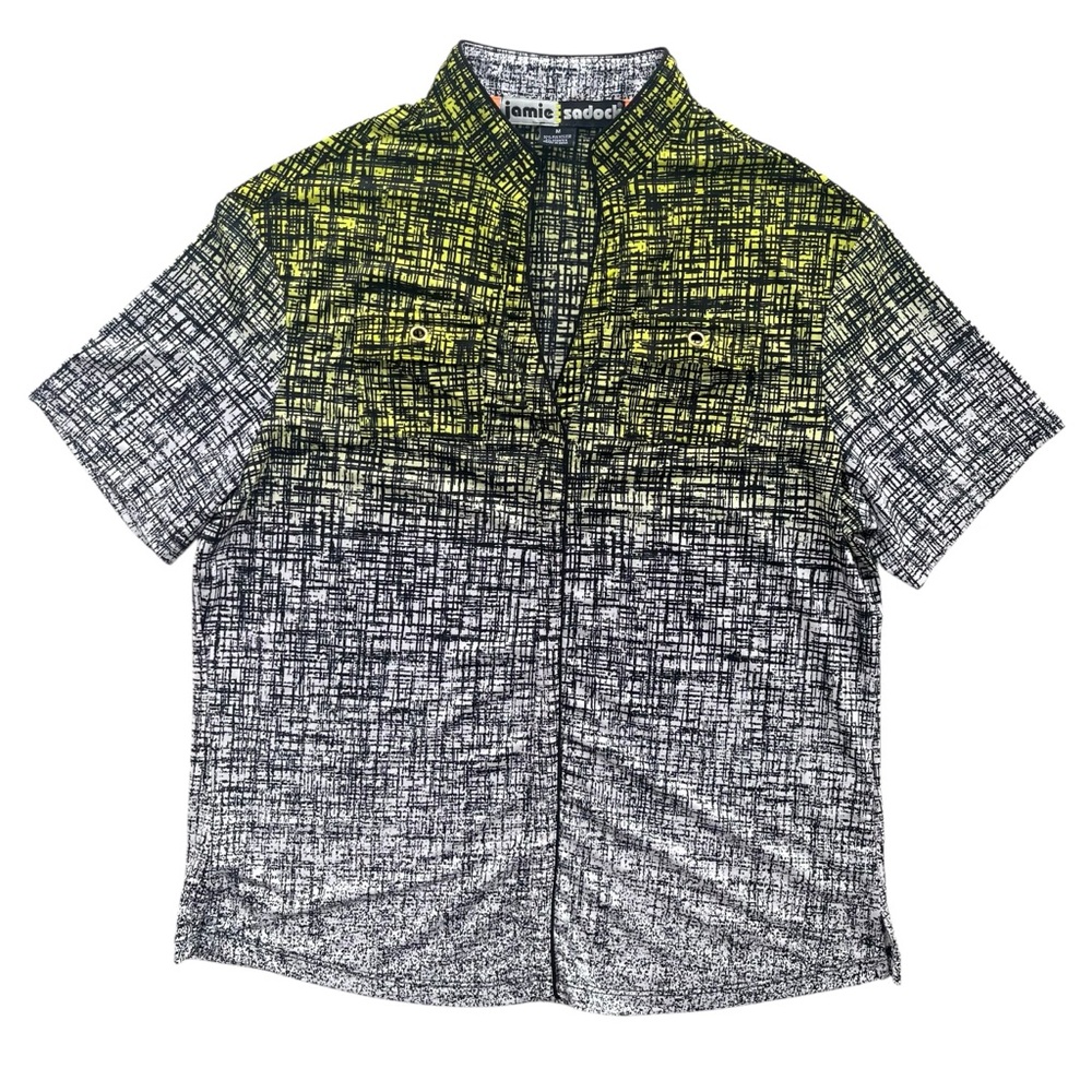Jamie Sadock Women M Black Lime Green Cross Hatch Short Sleeve Active Golf Shirt